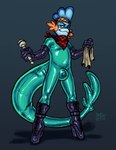 anthro anthrofied blue_body bodysuit boots bulge clothed clothing footwear glistening hitachi_magic_wand kerchief latex lock_bulge lock_symbol long_tail looking_at_viewer male neckerchief neckwear pokemorph sex_toy shoes simple_background skinsuit smile smirk solo tail text tight_clothing vibrator wand_vibrator jornyarts nintendo pokemon kippy_the_sharkip fish generation_3_pokemon marine mudkip pokemon_(species) 2022 digital_drawing_(artwork) digital_media_(artwork) hi_res signature