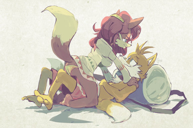 2_tails 3_toes anthro backpack barefoot clothing curling_toes dress duo eye_contact feet female looking_at_another lying male multi_tail on_back on_top panties plantigrade shirtless_male smile swimming_trunks swimwear tail toes underwear edtropolis archie_comics sega sonic_the_hedgehog_(archie) sonic_the_hedgehog_(comics) sonic_the_hedgehog_(series) fiona_fox miles_prower canid canine fox mammal 2018