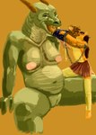 anthro breasts chain feet feet_first female female_pred fur genitals green_body group hair horn kissing male male/female nipples nude oral_vore orange_background orange_body orange_fur simple_background trio vore vulva jeri_kleinlowe mythology canid canine cheetah dragon felid feline fox mammal mythological_creature mythological_scalie scalie