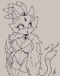 anthro big_breasts breasts clothing crown female fingerless_gloves fur_scarf gloves hand_on_hip handwear headgear jewelry leotard necklace nipple_outline solo tiara barely_sly sega sonic_the_hedgehog_(series) blaze_the_cat domestic_cat felid feline felis mammal line_art