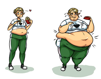 before_and_after belly belly_overhang belly_peeking_out big_belly big_breasts big_cheeks biped blonde_hair blush bodily_fluids bottomwear breasts chewing chubby_cheeks clothing deep_navel double_chin eating eating_food female flying_sweatdrops food footwear fries fupa green_eyes grey_background hair hair_bun happy heart_clothing heart_shirt heart_symbol heart_topwear holding_food holding_fries holding_object huge_belly humanoid_pointy_ears light_body light_skin lips love_handles muffin_top narrowed_eyes navel not_furry obese obese_female obese_humanoid overweight overweight_female overweight_humanoid pants pointy_ears shirt shoes simple_background smile sneakers solo standing sweat sweatdrop sweatpants text text_on_clothing text_on_shirt text_on_topwear thick_thighs topwear track_pants undersized_clothing undersized_topwear weight_gain white_background keij plus-sized_elf elfuda_(plus-sized_elf) elf humanoid mammal 2018 digital_media_(artwork) english_text hi_res sequence