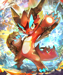 ambiguous_gender anthro armor claws detailed_background gesture hand_gesture horn looking_at_viewer markings pointing pointing_at_self pose red_body red_skin smile solo tail nejita cygames mythology shadowverse dragnir_(shadowverse) dragon mythological_creature mythological_scalie scalie 5:6 hi_res
