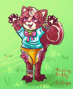 accessory anthro beaded_jewelry beads bell big_ears big_tail biohazard_symbol bodily_fluids bow_ribbon clothing collar curly_hair diaper female genital_fluids grass green_background hair hair_accessory hair_bow hair_ribbon hazard_symbol hooves jewelry kandi_(jewelry) lace multicolored_body panties pawpads plant purple_eyes red_body ribbons shirt simple_background soiled_diaper solo standing symbol t-shirt tail teeth text topwear unclean_diaper underwear urine used_diaper wetting morphing_murphy bovid caprine domestic_cat felid feline felis hybrid mammal mephitid sheep skunk hi_res