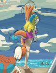 clothing female large_paws one-piece_swimsuit raised_tail solo swimwear tail torn_clothing transformation dustyerror mario_bros nintendo super_mario_galaxy plessie princess_daisy princess_peach rosalina_(mario) marine plesiosaur prehistoric_species reptile scalie absurd_res hi_res