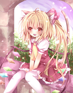 alternative_fashion ascot blonde_hair blush bottomwear clothed clothing dress fangs female fully_clothed hair j-fashion legwear lolita_(fashion) looking_at_viewer open_mouth ponytail red_eyes short_hair side_ponytail sitting skirt smile solo sweet_lolita tail teeth thigh_highs wings nanase_nao touhou flandre_scarlet animal_humanoid humanoid vampire digital_media_(artwork) digital_painting_(artwork) hi_res painting_(artwork)