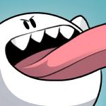 ambiguous_gender blue_background not_furry open_mouth sharp_teeth simple_background solo teeth tongue tongue_out cubewatermelon mario_bros nintendo boo_(mario) ghost spirit 1:1 icon low_res