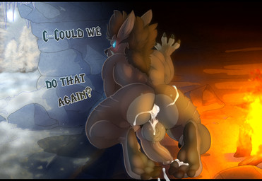 3_toes after_sex animal_genitalia animal_penis anthro backsack balls blue_eyes blush bodily_fluids butt canine_genitalia canine_penis cave claws cum cum_in_ass cum_inside cum_on_butt cum_on_feet detailed_background dialogue erection feet fire first_person_view fur genital_fluids genitals hair knot male muscular muscular_male outside penis snow soles solo sweat talking_to_viewer teeth text toe_claws toes backsash blizzard_entertainment warcraft canid mammal werecanid werecreature worgen 2019 absurd_res digital_media_(artwork) english_text full-length_portrait hi_res portrait