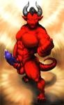 anthro big_muscles ear_piercing ear_ring genitals horn male muscular muscular_anthro muscular_male penile_spines penis piercing ring_piercing solo tail dynafurryart mythology dragon mythological_creature mythological_scalie scalie hi_res