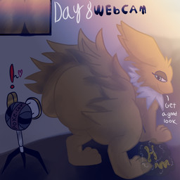 ambiguous_gender bedroom_eyes big_butt butt camera camera_view ears_back exclamation_point feral fur green_eyes heart_symbol looking_back narrowed_eyes neck_tuft paws pivoted_ears quadruped seductive solo thick_thighs tuft hurricane_weaver kinktober kinktober_2025 nintendo pokemon eeveelution generation_1_pokemon jolteon pokemon_(species) 1:1 2025 watermark