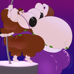 anthro balls banknote belly big_balls big_belly big_bulge big_butt big_muscles big_nipples big_pecs big_penis black_nipples brown_body brown_fur bulge butt dancing fur genitals huge_balls huge_belly huge_bulge huge_penis hyper hyper_balls hyper_bulge hyper_genitalia hyper_penis male money musclegut muscular nipples pecs penis pole pole_dancing solo standing stripper stripper_pole kindbunneh kindbunny20mx brett_(bigbadbrett) canid canine canis mammal wolf 1:1 2026 hi_res