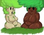 big_breasts breasts crossgender duo female grass not_furry plant simple_background slightly_chubby tree timoteihiv kirby_(series) mario_bros mario_party nintendo whispy_woods woody_(mario) elemental_creature flora_fauna treant