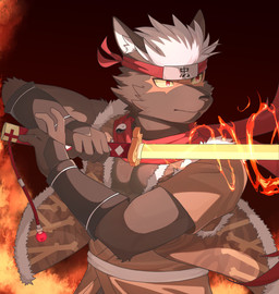 anthro brown_body brown_fur fur holding_katana holding_melee_weapon holding_object holding_sword holding_weapon katana looking_away male melee_weapon ninja red_eyes scar solo sword warrior weapon meowsai128 lifewonders tokyo_afterschool_summoners tadatomo_(tas) canid canine canis domestic_dog mammal 2025 hi_res