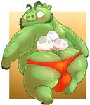 2023 angry_birds anthro beard belly big_belly big_butt black_outline blush bulge butt clothing digital_media_(artwork) domestic_pig facial_hair glistening glistening_butt green_body green_butt green_skin haxsmack hi_res king_leonard_mudbeard looking_back male mammal outline overweight overweight_male red_clothing red_underwear rovio_entertainment sega simple_background solo suid suina sus_(pig) tail the_angry_birds_movie thick_thighs underwear