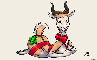 anthro female holidays solo wrapped_up magnificent-arsehole christmas kamari_(magnificent-arsehole) antelope bovid gazelle mammal 16:10 hi_res widescreen