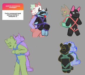 anthro art_prompt backpack ball_gag bdsm bitchsuit blindfold bodysuit bondage bondage_gear bound carrying_another chastity_bulge chastity_device clothing duo fur gag gagged group hood latex latex_clothing latex_skinsuit legs_tied lock lock_bulge lock_symbol locked lying null null_bulge on_back restraints rope rope_bondage skinsuit submissive text tight_clothing wearing_chastity_device mrpawpaw ngl digital_media_(artwork) english_text hi_res sketch