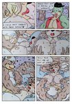 anthro areola balls barazoku biceps big_pecs black_nose blue_clothing blue_topwear blush blush_lines bodily_fluids brown_body brown_fur brown_hair clothed clothing comic_panel dialogue duo erection eyes_closed forest forest_background fur genitals green_body hair high-angle_view humanoid_genitalia humanoid_penis jacket kerchief male male/male manly moan multicolored_body multicolored_fur musclegut muscular muscular_anthro muscular_arms muscular_male nature nature_background nipple_fetish nipple_play nipples onomatopoeia open_clothing open_jacket open_mouth open_topwear outside overweight overweight_anthro overweight_male pecjob pecs penis pink_nipples plant red_clothing sex sound_effects speech_bubble sweat sweatdrop sweaty_chest text topwear tree tree_trunk vein veiny_penis white_clothing dashthefox kai_(dash_fox) marteau nikel bear lizard mammal mustelid otter reptile scalie absurd_res colored_pencil_(artwork) comic english_text hi_res traditional_media_(artwork)