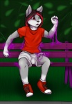 ambiguous_gender anthro biped canid canine canis domestic_dog heterochromia husky ivory-raven mammal nordic_sled_dog purple_goo sitting solo spitz zaros