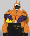 anthro belly big_belly hazmat_suit huge_belly male oil oil_barrel overweight overweight_male recycling solo wide_hips alythewolfcat nintendo pokemon gilbert_freeman charizard generation_1_pokemon pokemon_(species) hi_res