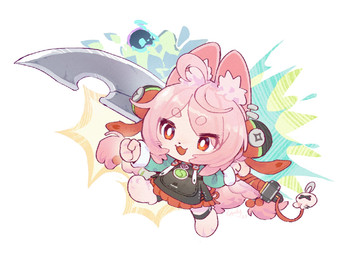ahoge anklet anthro barefoot big_sword braided_pigtails chibi clothed clothed_anthro clothed_female clothing ear_piercing ear_ring feet female flat_chested fully_clothed fully_clothed_anthro fully_clothed_female fur hair holding_melee_weapon holding_object holding_sword holding_weapon inner_ear_fluff jewelry melee_weapon overall_dress paws piercing pink_body pink_fur pink_hair red_eyes ring_piercing simple_background solo sword tuft weapon white_background landypommel mihoyo zenless_zone_zero zhao_(zenless_zone_zero) lagomorph leporid mammal rabbit thiren full-length_portrait hi_res portrait