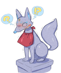 after_transformation all_fours ambiguous_gender blue_eyebrows blue_eyeshadow blue_nose blush eyebrows eyeshadow feral forced forced_transformation fox_ears fox_tail fur inanimate_transformation lips makeup petrification quadruped question_mark red_cheeks sculpture solo statue statuefication stone_body stuck_in_place transformation whiskers yellow_lips yellow_whiskers konoe_anim fan_character animate_inanimate canid canine fox living_statue mammal hi_res