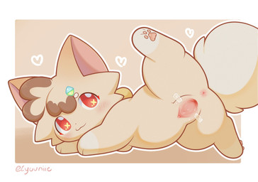 anus border brown_background brown_body brown_fur butt cheek_tuft chibi clitoral_hood clitoris facial_tuft feet female female_feral feral fluffy fluffy_tail fur fur_tuft genitals head_tuft hearts_around_body hindpaw humanoid_genitalia humanoid_genitalia_on_feral humanoid_vulva humanoid_vulva_on_feral inner_labia leg_markings looking_at_viewer lying markings on_front one_leg_up outline outside_border paws presenting presenting_anus presenting_hindquarters presenting_vulva quadruped raised_leg red_eyes side_view simple_background socks_(marking) solo spread_legs spread_vulva spreading tail tape text tuft urethra vulva vulva_spreading_tape white_border white_outline zyuuniie domestic_cat felid feline felis mammal 2026 artist_name cel_shading digital_drawing_(artwork) digital_media_(artwork) hi_res shaded