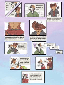 anthro black_body black_fur blush bodily_fluids boxers_(clothing) chester-bandit clothed clothing cowboy_outfit dialogue disappointed duo erection erection_under_clothing fluffy fluffy_chest fur genital_fluids green_clothing green_hoodie green_topwear gummy-chews hoodie male male/male precum profanity pubes red_body red_boxers red_clothing red_fur red_underwear shocked show simple_background speech_bubble sweat sweatdrop text thought_bubble time_skip topwear twunk underwear white_body white_fur gummy_doge1619 canid canine mammal 3:4 absurd_res comic english_text hi_res