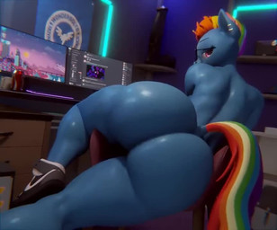 animal_dildo animal_sex_toy anthro anthrofied ass_clapping big_butt biped bouncing_butt bubble_butt butt clothing dildo equine_dildo eyewear female footwear footwear_only glasses hair huge_butt inside looking_at_viewer looking_back looking_back_at_viewer mostly_nude rear_view sex_toy shaking_butt shoes shoes_only solo thick_thighs twerking morethreedee sound_warning friendship_is_magic hasbro my_little_pony rainbow_dash_(mlp) equid equine mammal 2023 3d_(artwork) 3d_animation animated digital_media_(artwork) high_framerate short_playtime sound video