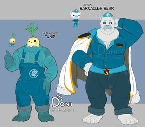 anthro bulge cape clothing compass detailed_bulge duo facial_hair food gesture hand_gesture male markings mustache navy_uniform overalls plant text thumbs_up turnip uniform vegetable donisette octonauts captain_barnacles_bear tunip_(octonauts) bear elemental_creature flora_fauna mammal polar_bear ursine veginal absurd_res english_text hi_res reference_image