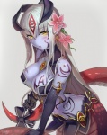 accessory apode armwear big_breasts blush breasts butt cleavage clothed clothing ear_piercing elbow_gloves female flower flower_in_hair furgonomics gloves grey_hair hair hair_accessory handwear horn humanoid_pointy_ears jewelry legless long_hair looking_at_viewer monster_girl_(genre) piercing plant pointy_ears purple_body purple_skin ribbons serpentine simple_background smile solo split_form tail tail_accessory tail_ribbon tattoo yellow_eyes walzrj monster_girl_quest alice_(monster_girl_quest) animal_humanoid draconcopode horned_humanoid humanoid lamia reptile reptile_humanoid scalie scalie_humanoid snake snake_humanoid tailed_humanoid 2014