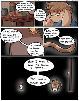alcohol anthro beverage blue_clothing blue_shirt blue_topwear bodily_fluids bottle brown_body brown_fur brown_hair can clothing container crying dialogue door duo fur furniture hair holding_leg hugging_legs legs_together liquid male plushie sad shirt table tail tears text topwear young spicykiwi alex_(spicykiwi) animate_inanimate bear domestic_cat felid feline felis hybrid lagomorph leporid living_plushie mammal rabbit absurd_res comic english_text hi_res multiple_scenes story
