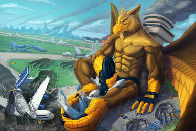 abs aircraft airplane airport anthro balls balls_outline beak biceps biped boxer_briefs brown_body brown_fur building building_destruction bulge city claws clothed clothing destruction detailed_bulge erection erection_under_briefs erection_under_clothing extreme_size_difference feathered_wings feathers feet finger_claws fingerless_gloves fingers footprint fur genital_outline genitals gloves handwear house jet machine macro macro_anthro macro_male male masturbation muscular muscular_anthro muscular_male outside paw_crush pawpads pawprint paws pecs penile penile_masturbation penis penis_outline rampage size_difference sky smile solo tail toe_claws toes underwear vehicle vehicle_crash vehicle_destruction wings thb886 mythology carpo avian gryphon mythological_avian mythological_creature hi_res