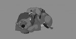 ambiguous_gender cuddling duo feral fur hair lying male male/ambiguous mane mane_hair multicolored_body multicolored_fur on_front on_top pawpads paws size_difference sleeping sleeping_on_another sleeping_together arf-fra kuruk_(character) bear brown_bear grizzly_bear mammal procyonid raccoon ursine monochrome