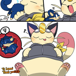 anthro belly big_belly bodily_fluids clothing eyewear feral fur goggles grey_clothing grey_hoodie grey_topwear hoodie internal male open_mouth oral_vore simple_background size_difference spiral spiral_eyes tail tongue topwear unwilling_prey vore white_background tontaro nintendo pokemon lemmi_the_meowth generation_1_pokemon mammal meowth pokemon_(species) rattata shiny_pokemon 1:1 2d_animation animated animated_comic comic
