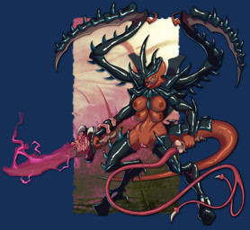 anthro areola big_breasts breasts claws clitoris curvy_figure exoskeleton fangs female genitals hooves humanoid_genitalia humanoid_vulva melee_weapon multi_arm multi_breast multi_limb multi_nipple nipples non-mammal_breasts small_waist solo spikes spikes_(anatomy) sword tail teeth thick_thighs unguligrade vein veiny_breasts voluptuous voluptuous_anthro voluptuous_female vulva weapon whip sketchyvagrantjoe warhammer_(franchise) warhammer_40000 alien hive_tyrant tyranid alpha_channel hi_res