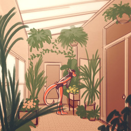anthro barefoot clothed clothing conservatory crop_top door door_handle doorknob eyewear feet female glasses greenhouse inside plant plant_pot plantigrade potted_plant shirt solo tile topwear vivarium window glopossum red_(glopossum) lizard reptile scalie 1:1 2026 hi_res nonbinary_(lore)