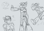 anthro armor_plates armored_boots butt clothing female hat headgear headwear holographic_eyes joints machine police police_hat police_helmet police_officer screen screen_face simple_background solo tail tail_wire sealer4258 j4ne_(sealer4258) android living_machine robot robot_anthro hi_res sketch sketch_page