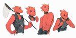 alternative_fashion anthro blush butterfly_net choker clothed clothing ear_piercing horn jewelry male necklace net piercing punk red_body red_scales scales solo topless undressing notglacier animal_crossing nintendo flick_(animal_crossing) chameleon lizard reptile scalie absurd_res hi_res