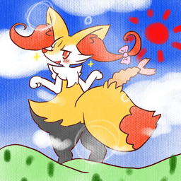 accessory ambiguous_anthro ambiguous_gender anthro biped blush blush_stickers bow_ribbon cloud detailed_background digitigrade dipstick_tail food hair_accessory hair_bow hair_ribbon hill looking_at_viewer looking_back looking_back_at_viewer macro markings object_in_tail open_mouth open_smile outside plant rear_view ribbons shrimp_(food) sky smile snout solo sparkles standing sun tail tail_markings textured tree annyui0611 nintendo pokemon braixen canid generation_6_pokemon mammal pokemon_(species) 1:1 2023 digital_drawing_(artwork) digital_media_(artwork) full-length_portrait hi_res japanese_description portrait translated_description