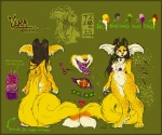 anthro black_hair border breasts collar female genitals glamfur hair nude open_mouth pussy simple_background slightly_chubby solo tail tongue yellow_border vera_(artist) vera_(vera) felid langurhali mammal model_sheet