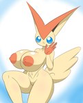 5_fingers anthro areola big_breasts blue_eyes breasts butt_wings female fingers fur genitals nipples orange_areola pussy simple_background solo tan_body tan_fur unusual_wing_placement wings shmeepo nintendo pokemon generation_5_pokemon legendary_pokemon pokemon_(species) victini absurd_res hi_res