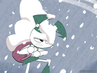 annoyed backpack female frown machine midriff not_furry open_frown open_mouth pigtails snow snowing solo thick_calves thin_thighs walking white_body winter sonicranticoot my_life_as_a_teenage_robot nickelodeon jenny_wakeman android robot 2020 hi_res