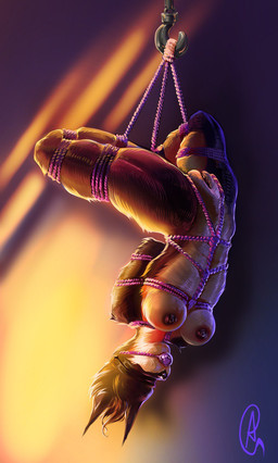 abs anthro areola arms_tied athletic athletic_anthro athletic_female ball_gag bdsm biped blindfold bondage bound breasts brown_areola brown_body brown_fur brown_hair brown_nipples countershade_face countershade_torso countershading female fur gag genitals hair hanging_upside_down legs_tied muscular muscular_anthro muscular_female muscular_thighs nipples nude nude_anthro nude_female pubes restraints rope rope_bondage rope_harness solo thick_thighs upside_down vulva analqueen nuria_bernat canid canine canis dobermann domestic_dog mammal pinscher 2026 digital_drawing_(artwork) digital_media_(artwork) hi_res