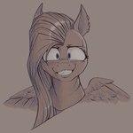 blue_eyes ear_piercing female looking_at_viewer piercing rape_face smile solo wings stray_prey hasbro my_little_pony mythology fan_character wild_spice_(oc) equid equine mammal mythological_creature mythological_equine pegasus 1:1 portrait restricted_palette