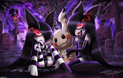 alternative_fashion ambiguous_gender blush bone cemetery clothing detailed_background dress ero_lolita female fog glowing glowing_eyes goth gothic_lolita group hair heart_symbol j-fashion jewelry legwear lolita_(fashion) long_hair looking_at_viewer moon necklace panties skull thigh_highs tongue tongue_out underwear shadman nintendo pokemon gastly generation_1_pokemon generation_3_pokemon generation_7_pokemon ghost haunter humanoid kirlia mimikyu pokemon_(species) spirit 2016 digital_media_(artwork) purple_theme