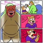 1:1 2021 anthro bear beargarbage black_nose blush bodily_fluids boo-boo_bear brown_body clothing comic container cup dialogue duo english_text hanna-barbera hat headgear headwear hi_res jellystone_(hbo_max) male male/male mammal nightcap overweight overweight_male pajamas shirt sitting sweat text topwear yogi_bear yogi_bear_(character)