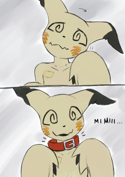 anthro biped breasts collar collar_only female front_view looking_at_viewer nude nude_anthro nude_female open_mouth simple_background small_breasts smile solo spiral spiral_eyes yellow_body sealer4258 nintendo pokemon mimi_(sealer4258) generation_7_pokemon mimikyu pokemon_(species) 2025 absurd_res comic digital_drawing_(artwork) digital_media_(artwork) hi_res