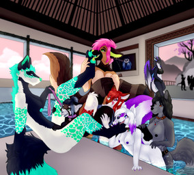 anthro bdsm being_watched breasts collar cunnilingus dildo ear_frill feet female female/female foot_fetish foot_focus foot_lick foot_play frill_(anatomy) furgonomics group group_sex hair head_crest head_frill horn leash leash_pull leashed_collar licking looking_at_another looking_down looking_pleasured membrane_(anatomy) membranous_wings oral petplay roleplay sex sex_toy strapon tail tongue tongue_out vaginal watching_from_afar wings lil_randum capcom monster_hunter mythology koyu_ruh nurah tzat'xli_tiefdrache canid canine dragon half-vampire leviathan_(mh) mammal mythological_creature mythological_scalie scalie absurd_res hi_res