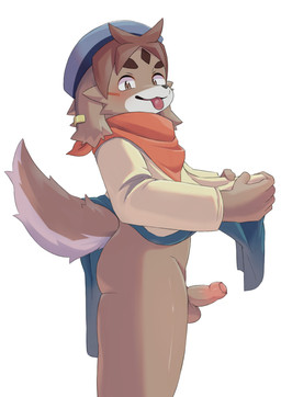 5_fingers anthro balls biped black_nose blue_clothing blue_hat blue_headwear blush brown_balls brown_body brown_eyebrows brown_eyes brown_fur brown_penis brown_tail clothed clothed_anthro clothed_male clothing clothing_lift ear_piercing ear_ring erection eyebrows fingers floppy_ears foreskin fur genitals glans glistening glistening_eyes glistening_genitalia glistening_penis hat headgear headwear humanoid_genitalia humanoid_penis kerchief long_sleeves looking_at_viewer male male_anthro mismatched_genitalia mismatched_humanoid_penis mismatched_penis multicolored_body multicolored_clothing multicolored_fur multicolored_penis multicolored_tail neckerchief neckwear orange_kerchief orange_neckerchief partially_retracted_foreskin penis piercing pink_glans pink_penis ring_piercing simple_background solo standing tail tan_clothing tongue two_tone_body two_tone_clothing two_tone_fur two_tone_penis white_background white_body white_fur white_tail young young_anthro young_male grifet gundam gundam_build_divers_re:rise freddie_(gundam_build_divers_re:rise) canid canine canis domestic_dog mammal 2026 absurd_res alternate_version_at_source censored_version_at_source digital_media_(artwork) hi_res