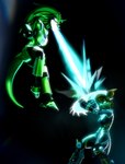 anthro cybernetics duo fight light light_beam machine power shield tail warfaremachine mythology warfare_machine fan_character holly_zanzibar sevan_(warfaremachine) warfare_holly warfare_sevan cyborg dragon ghost lagomorph leporid mammal mythological_creature mythological_scalie rabbit scalie spirit 3d_(artwork) digital_media_(artwork) hi_res source_filmmaker_(artwork)