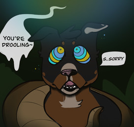 anthro apology bodily_fluids coiling coiling_another dialogue drooling duo ears_up feral forest hypnosis hypnotic_eyes jungle male male/male mind_control open_mouth plant ringed_eyes saliva simple_background simple_coloring speech_bubble text tree snotnosedhound the_jungle_book eustace_(snotnosedhound) kaa_(jungle_book) reptile scalie snake english_text hi_res shaded simple_shading